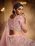 Myra Pink Soft Net Heavy Embroidered Lehenga