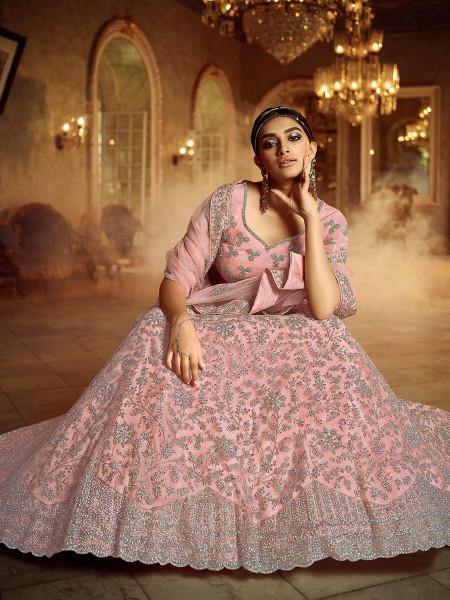 Myra Pink Soft Net Heavy Embroidered Lehenga