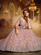 Myra Pink Soft Net Heavy Embroidered Lehenga