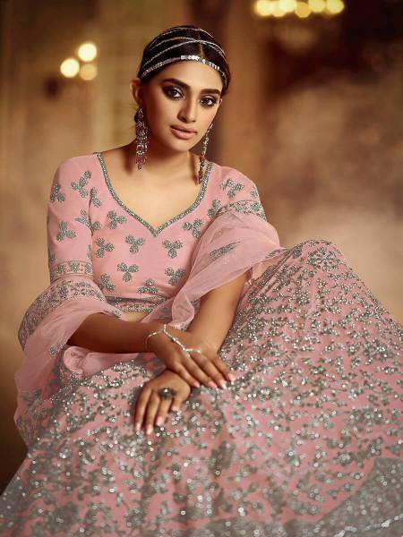 Myra Pink Soft Net Heavy Embroidered Lehenga