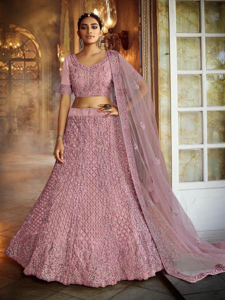 Myra Pink Soft Net Heavy Embroidered Lehenga