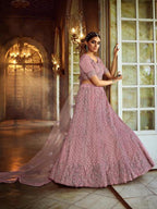 Myra Pink Soft Net Heavy Embroidered Lehenga