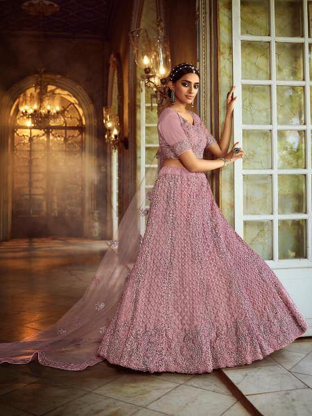 Myra Pink Soft Net Heavy Embroidered Lehenga