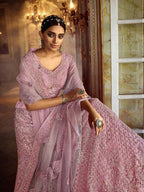 Myra Pink Soft Net Heavy Embroidered Lehenga