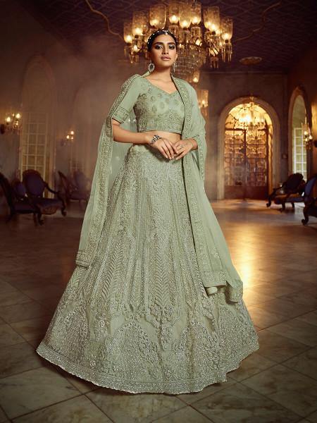 Myra Green Soft Net Heavy Embroidered Lehenga