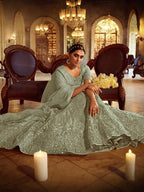Myra Green Soft Net Heavy Embroidered Lehenga