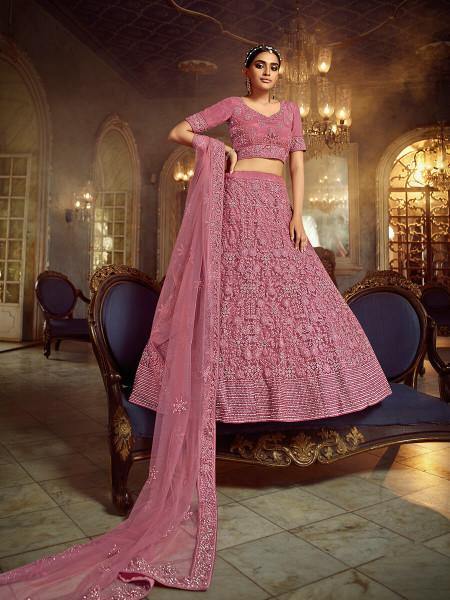 Myra Pink Soft Net Heavy Embroidered Lehenga