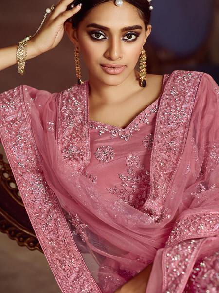 Myra Pink Soft Net Heavy Embroidered Lehenga