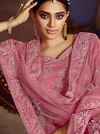 Myra Pink Soft Net Heavy Embroidered Lehenga