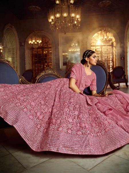 Myra Pink Soft Net Heavy Embroidered Lehenga