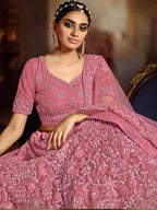 Myra Pink Soft Net Heavy Embroidered Lehenga