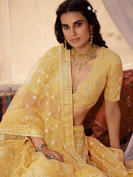 Myra Musturd Yellow Embroidered Organza Lehenga