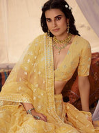Myra Musturd Yellow Embroidered Organza Lehenga