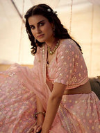 Myra Peach Embroidered Organza Lehenga