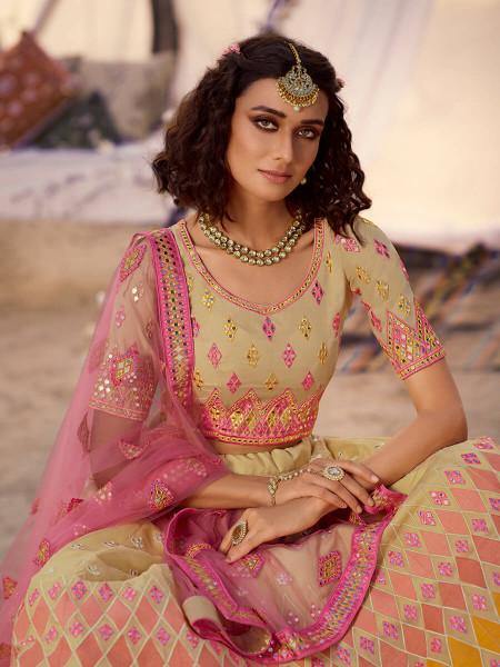 Myra Beige Embroidered Organza Lehenga
