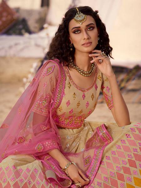 Myra Beige Embroidered Organza Lehenga