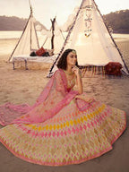 Myra Beige Embroidered Organza Lehenga