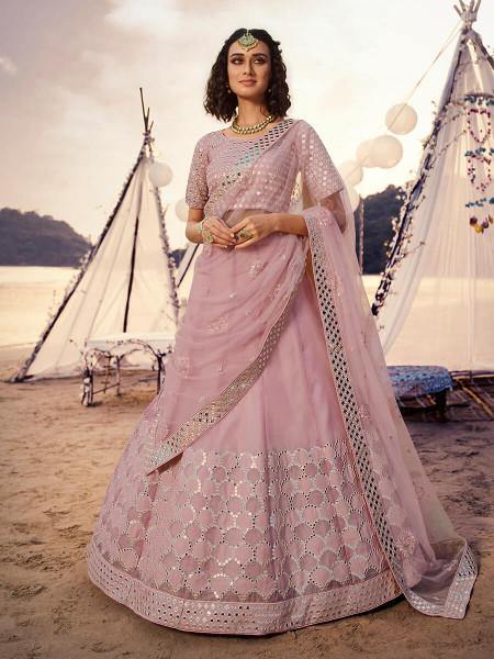 Myra Baby Pink Embroidered Organza Lehenga