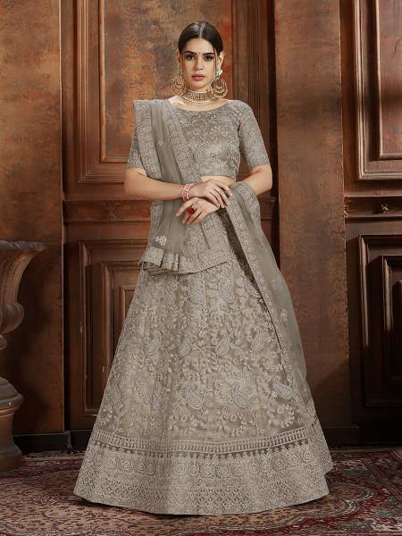 Myra Grey Soft Net Heavy Embroidered Lehenga