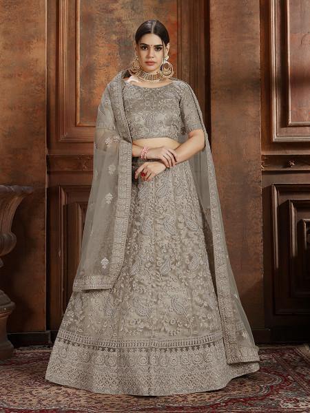 Myra Grey Soft Net Heavy Embroidered Lehenga