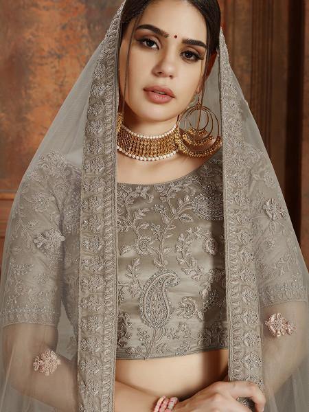 Myra Grey Soft Net Heavy Embroidered Lehenga