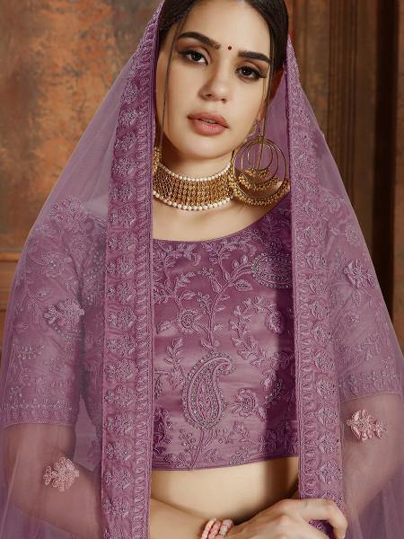 Myra Purple Soft Net Heavy Embroidered Lehenga