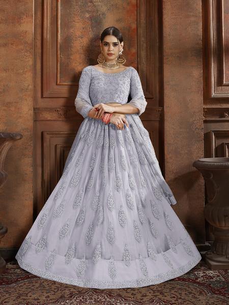 Myra Grey Soft Net Heavy Embroidered Lehenga
