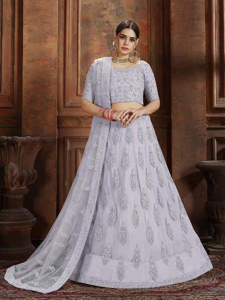 Myra Grey Soft Net Heavy Embroidered Lehenga