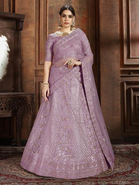 Myra Purple Soft Net Heavy Embroidered Lehenga