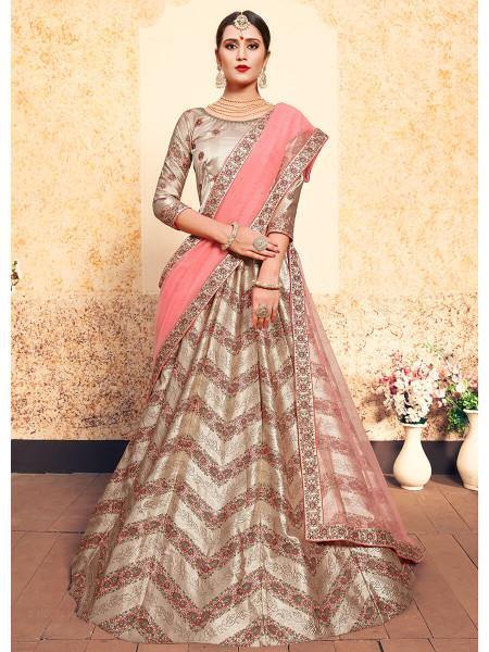 Myra Tortilla Brown Satin Embroidered Lehenga