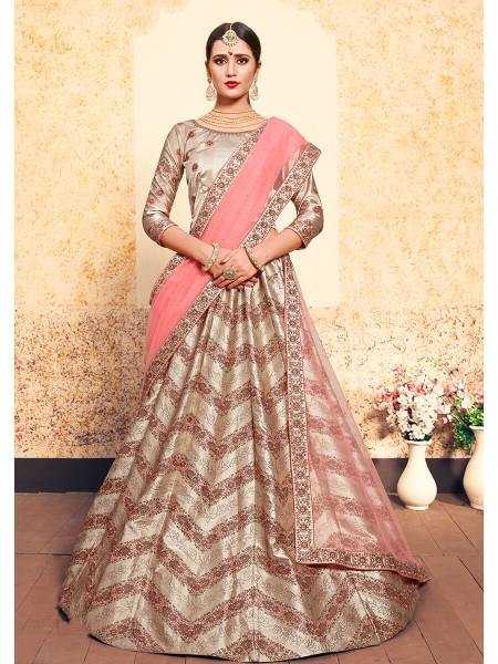 Myra Tortilla Brown Satin Embroidered Lehenga