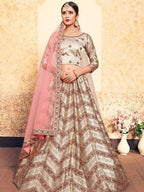Myra Tortilla Brown Satin Embroidered Lehenga