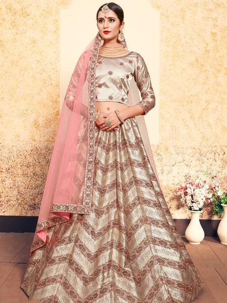 Myra Tortilla Brown Satin Embroidered Lehenga