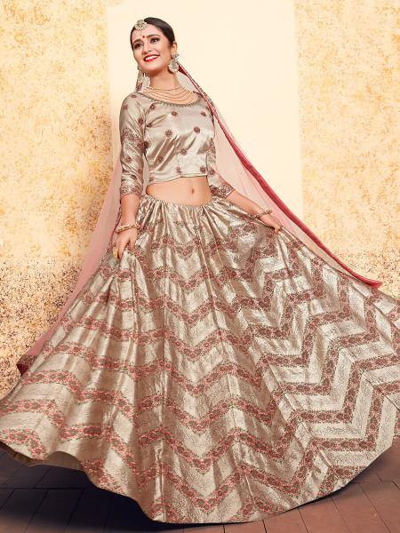 Myra Tortilla Brown Satin Embroidered Lehenga