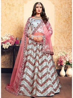 Myra Grey Satin Embroidered Lehenga