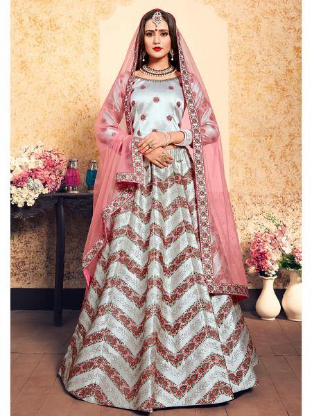 Myra Grey Satin Embroidered Lehenga