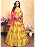 Myra Yellow Satin Embroidered Lehenga