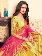 Myra Yellow Satin Embroidered Lehenga