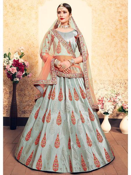 Myra Grey Satin Embroidered Lehenga
