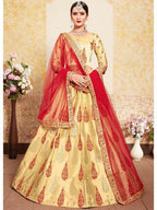 Myra Beige Satin Embroidered Lehenga