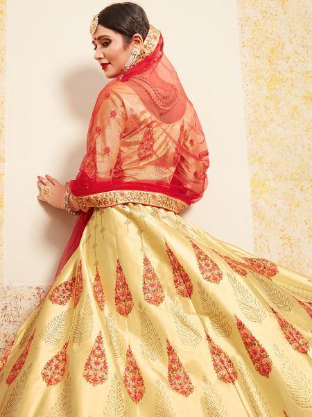 Myra Beige Satin Embroidered Lehenga