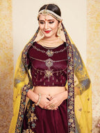 Myra Maroon Satin Embroidered Lehenga