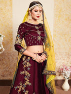 Myra Maroon Satin Embroidered Lehenga