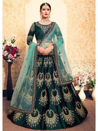 Myra Dark Green Satin Embroidered Lehenga