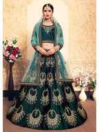 Myra Dark Green Satin Embroidered Lehenga