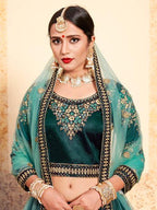 Myra Dark Green Satin Embroidered Lehenga