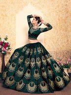 Myra Dark Green Satin Embroidered Lehenga