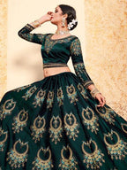 Myra Dark Green Satin Embroidered Lehenga