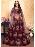 Myra Brown Satin Embroidered Lehenga