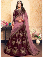 Myra Brown Satin Embroidered Lehenga